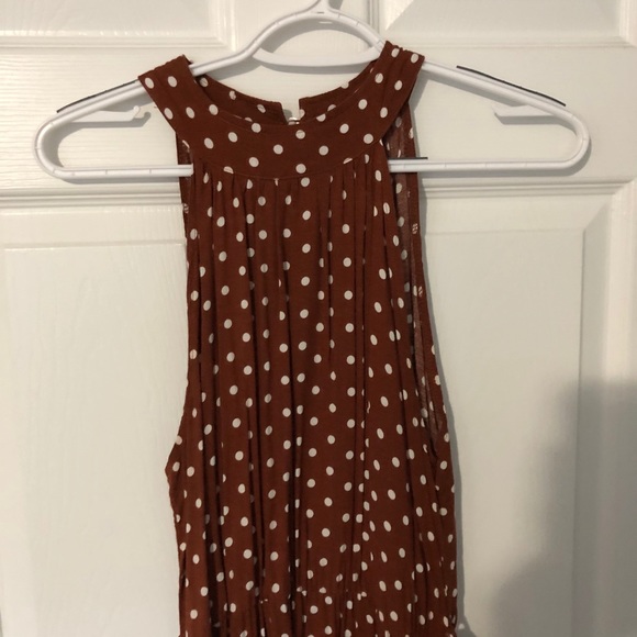 Coffee Dot Sleeveless Blouson Maxi Dress Sz Large - Picture 4 of 7